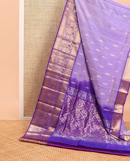 Lavender paisley design uppada saree with contrast intricate zari design border & checked floral design pallu