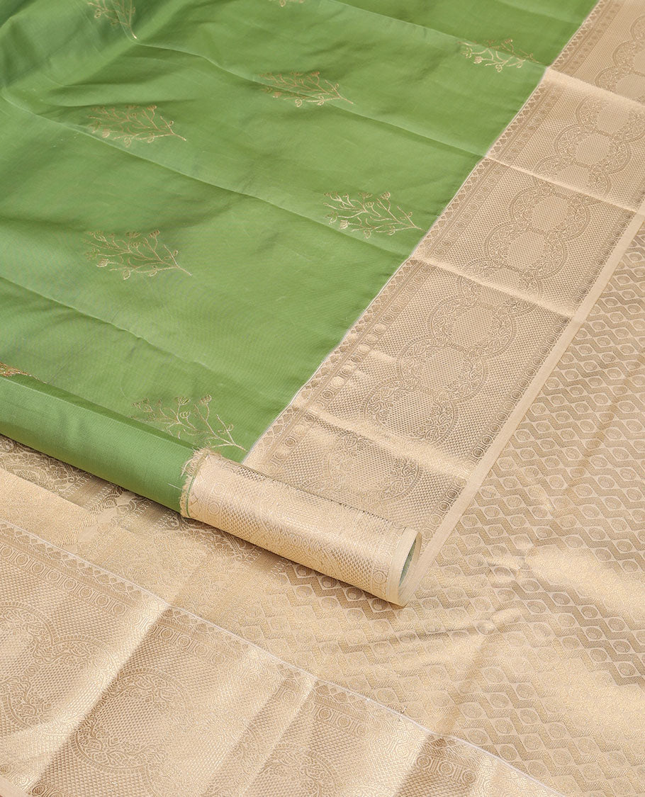 Green buttas vasundhara elite silk saree with contrast floral design border & intricate zari design pallu