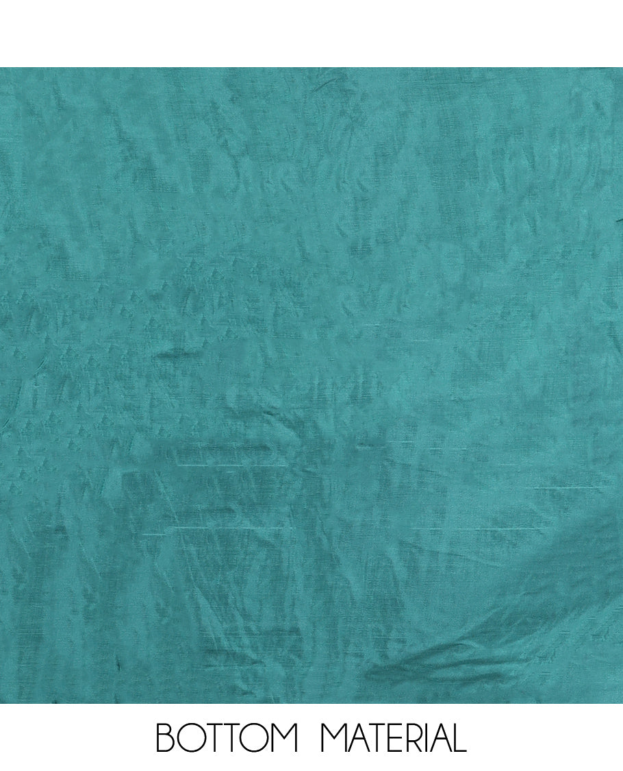 Peacock Green Fendi Organza Material Churidar Features Embroidered Top, a Santoon Bottom, a Scallop Embroidered Dupatta