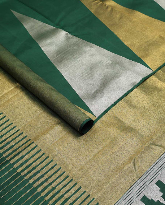 Dark green temple design kanchipuram designer silk saree with bhavanji design pallu