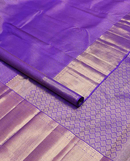 Violet jacquard design silk saree with self border of thilakam mokku, mayil kann design & zari design pallu