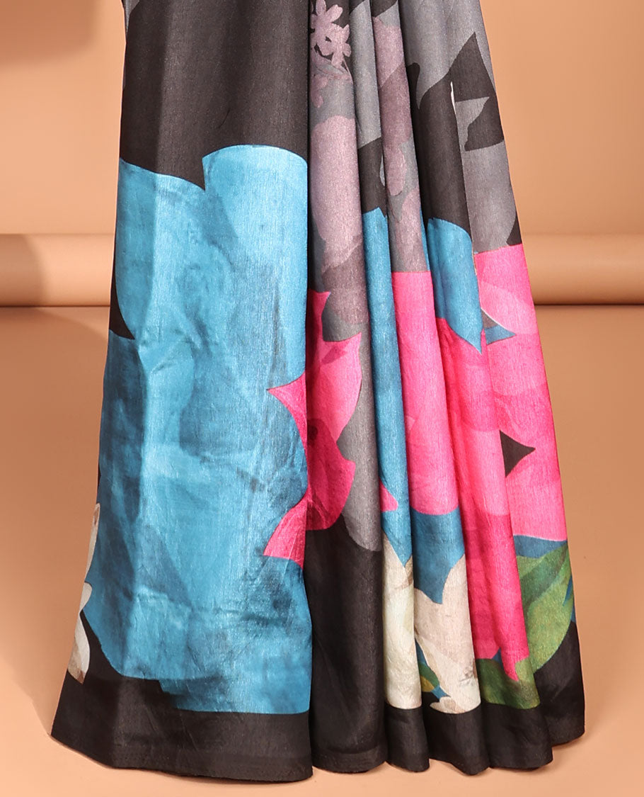 Borderless multi-color digital floral print georgette saree with self pallu
