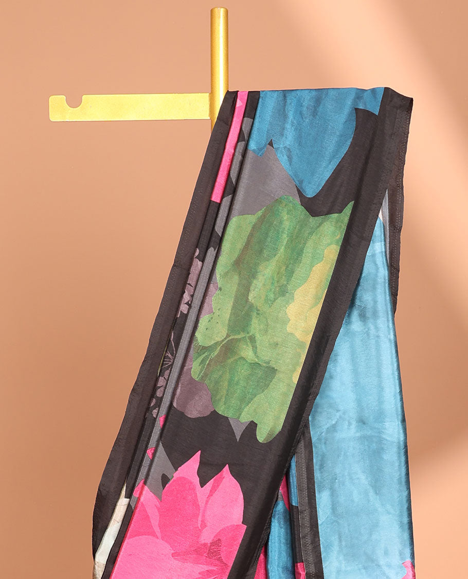Borderless multi-color digital floral print georgette saree with self pallu