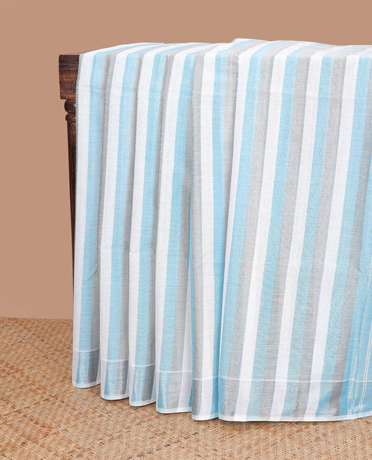 Borderless multi-color striped jute cotton saree & striped pallu