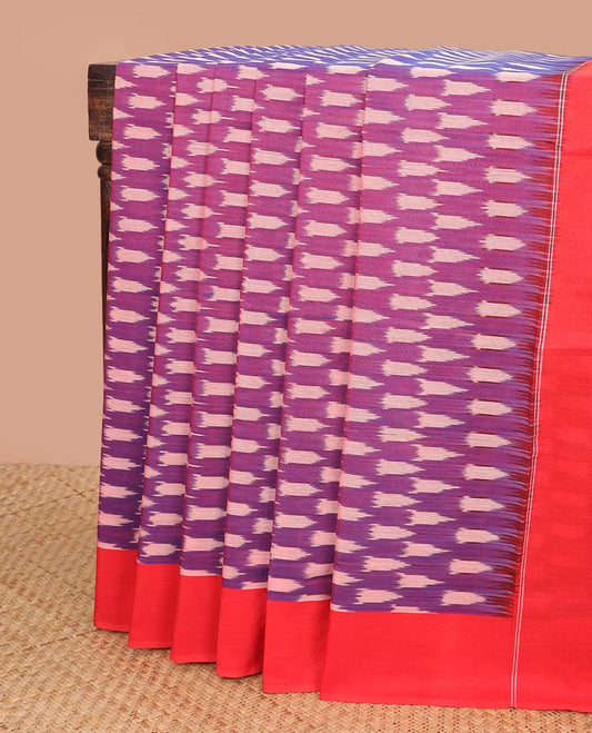 Purple geometric design ikkat cotton saree with contrast border & arrow motifs pallu