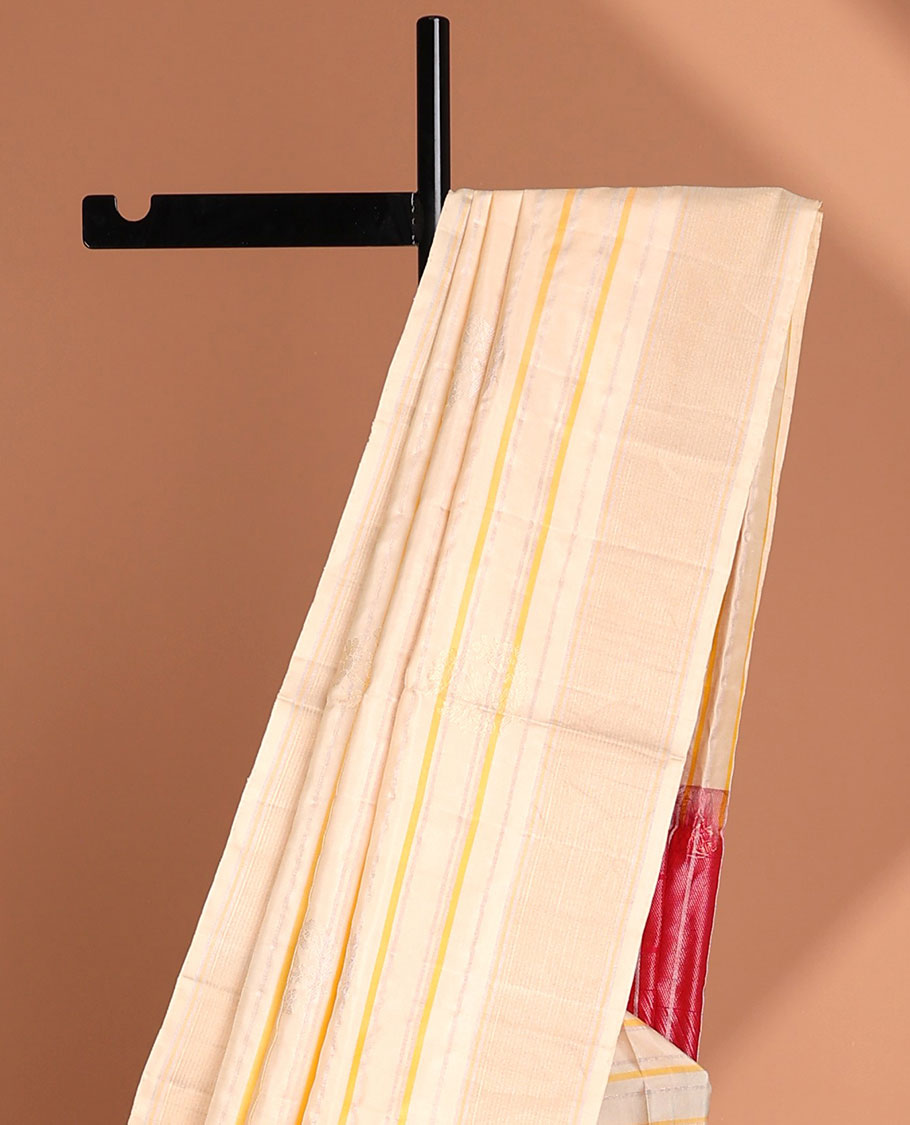 Cream striped soft silk saree, zari border & contrast pallu of stripes