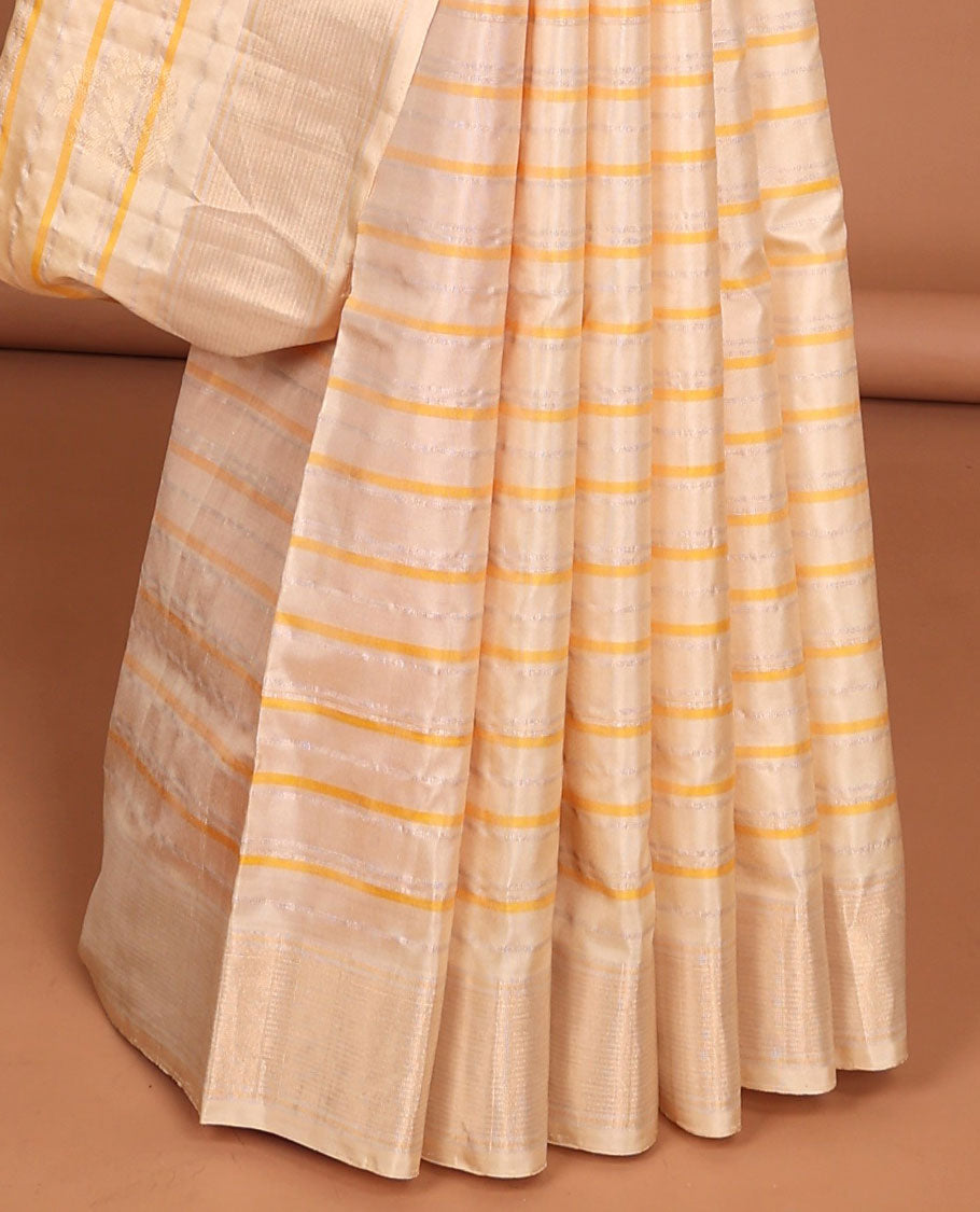 Cream striped soft silk saree, zari border & contrast pallu of stripes
