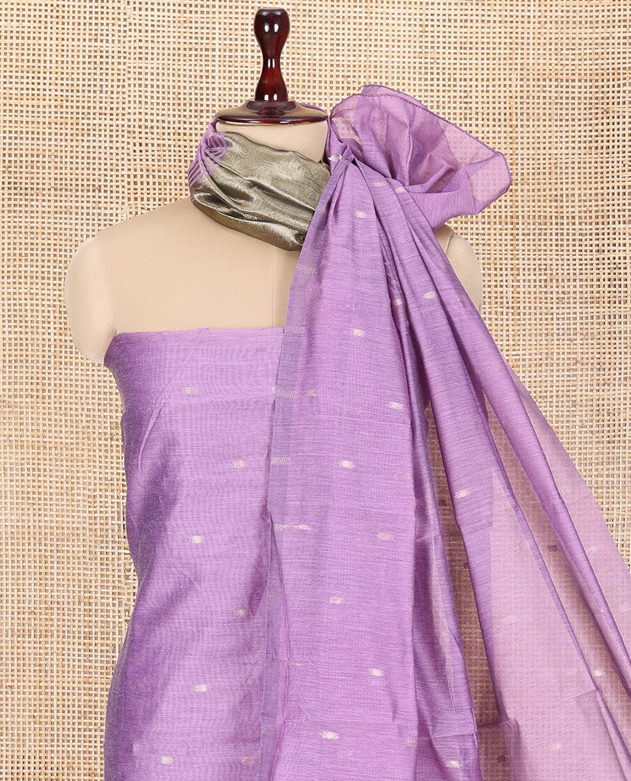 Lavender Banarasi Chanderi Material Churidar, Subtly Woven with Buttas Top, a Plain Bottom, and a Matching Dupatta