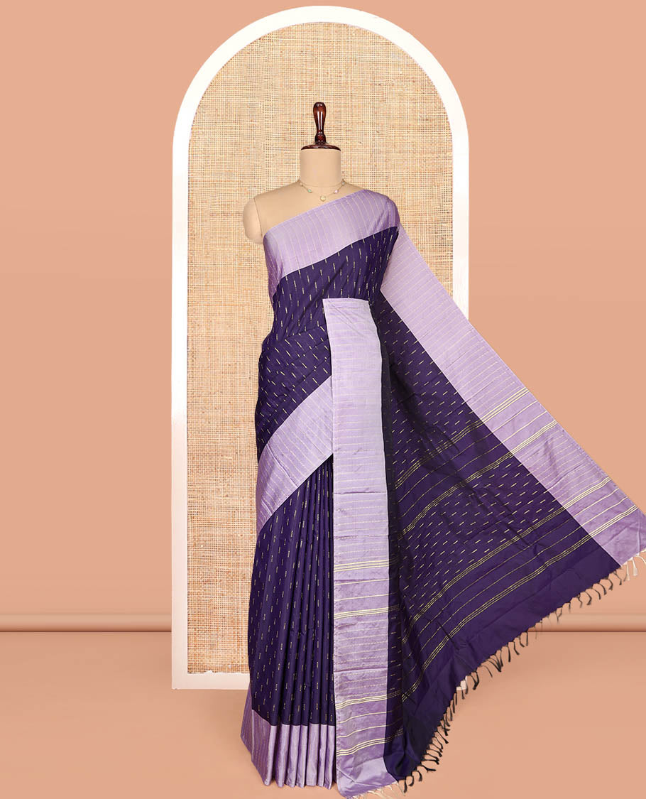Violet  Aarani Gift Saree, Detailed with Butta on Its Body, Complemented by a Contrast-Zari Striped Border, Zari-Striped Pallu, and Paired with a Contrast Blouse