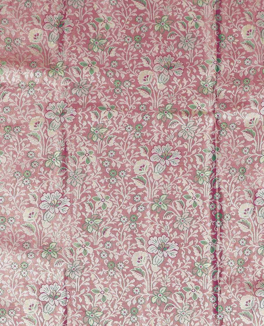 Purple floral jacquard art silk half-saree saree with contrast meenakari bordered skirt, contrast jacquard blouse, and a contrast zari paisleys woven dhavani