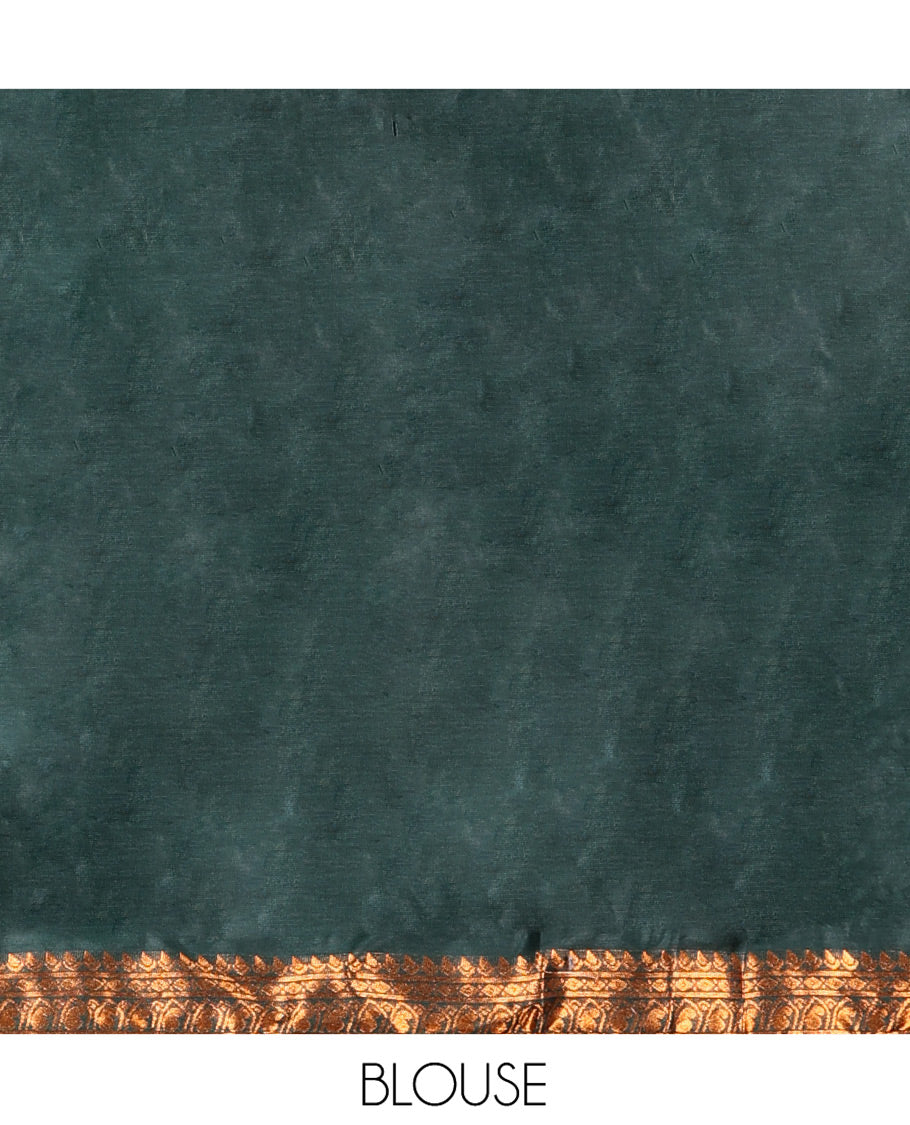 Light Green Art Silk Half-Saree Featuring Plain Skirt, Complemented by Contrast Traditional Zari Design Border, Paired with a Contrast Blouse, Contrast Zari-Bordered Dhavani, and Brocade Belt