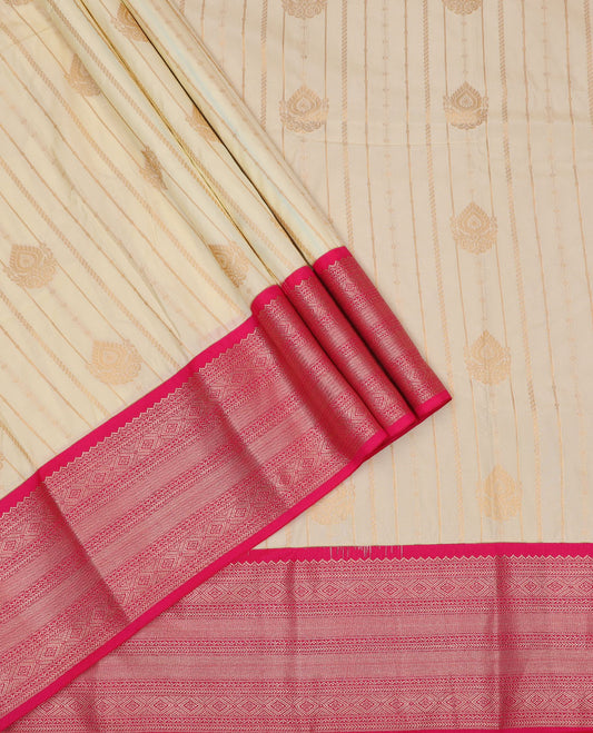 Sandal art silk pavadai material set, zari design pavadai, contrast blouse & border of traditional zari designs