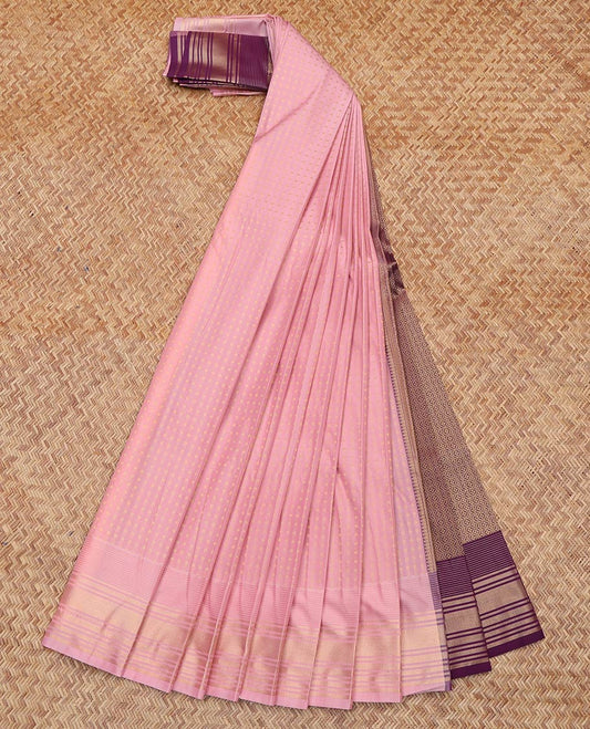 Pink Budget Silk Saree, Subtly Sparkled With Zari Buttas All Over Its Body, Highlighted by Zari Traditional Border, Contrast Grand Pallu and Paired with a Contrast Blouse