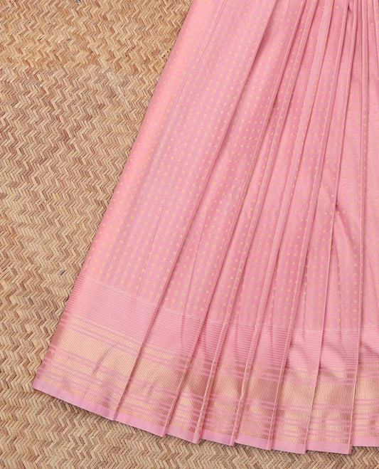 Pink Budget Silk Saree, Subtly Sparkled With Zari Buttas All Over Its Body, Highlighted by Zari Traditional Border, Contrast Grand Pallu and Paired with a Contrast Blouse