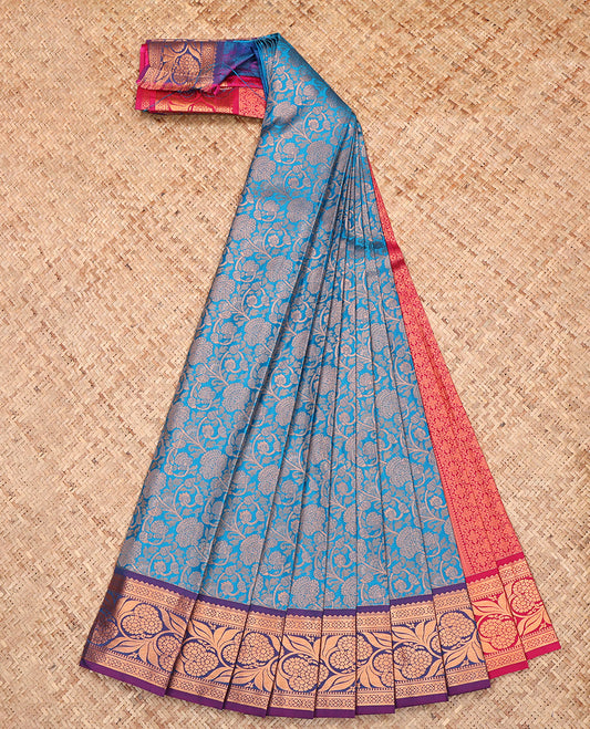 Blue Budget Silk Saree, Detailed with Jacquard, a Contrast Traditional Zari Border, Grand Pallu, and a Contrast Blouse