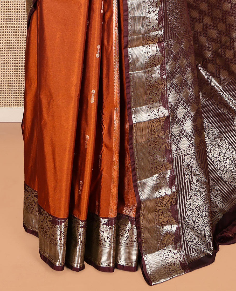 Orange Budget Silk Saree, Woven with Zari Designs, Complemented by a Contrast Traditional Zari Border, Grand Pallu, and a Contrast Blouse