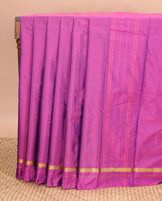 Purple checked design gift saree with self zari design border & striped pallu