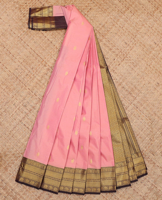 Pink Budget Silk Saree, Embellished with Zari Buttas and Stripes, Complemented by Contrast Traditional Zari Border, a Grand Pallu and a Contrast Blouse