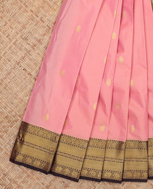 Pink Budget Silk Saree, Embellished with Zari Buttas and Stripes, Complemented by Contrast Traditional Zari Border, a Grand Pallu and a Contrast Blouse