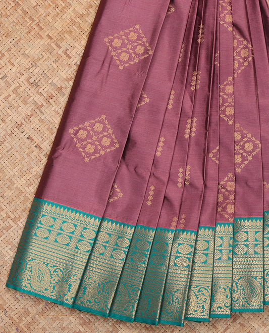 Brown Budget Silk Saree, Graced with Zari Buttas, a Contrast Traditional Zari Border, Grand Jaal Pallu, and a Contrast Blouse