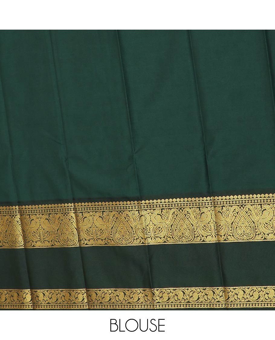 Pink zari buttas gift saree, contrast traditional zari design rettai pettu border, and intricate pallu