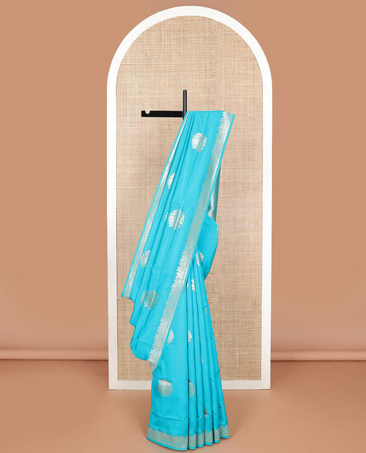 Blue floral motifs design butter silk saree with self intricate zari design border & floral design pallu