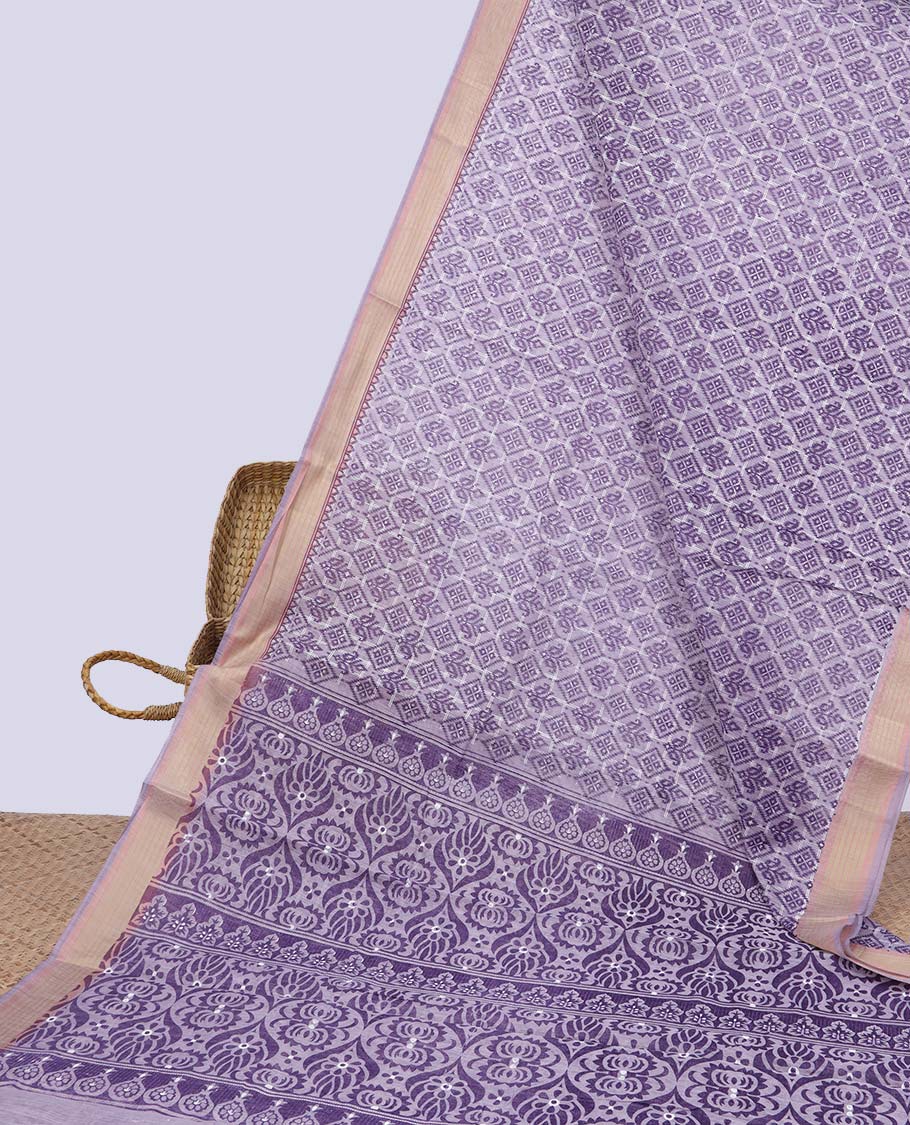Green argyle printed budget cotton saree, plain border & intricate pallu