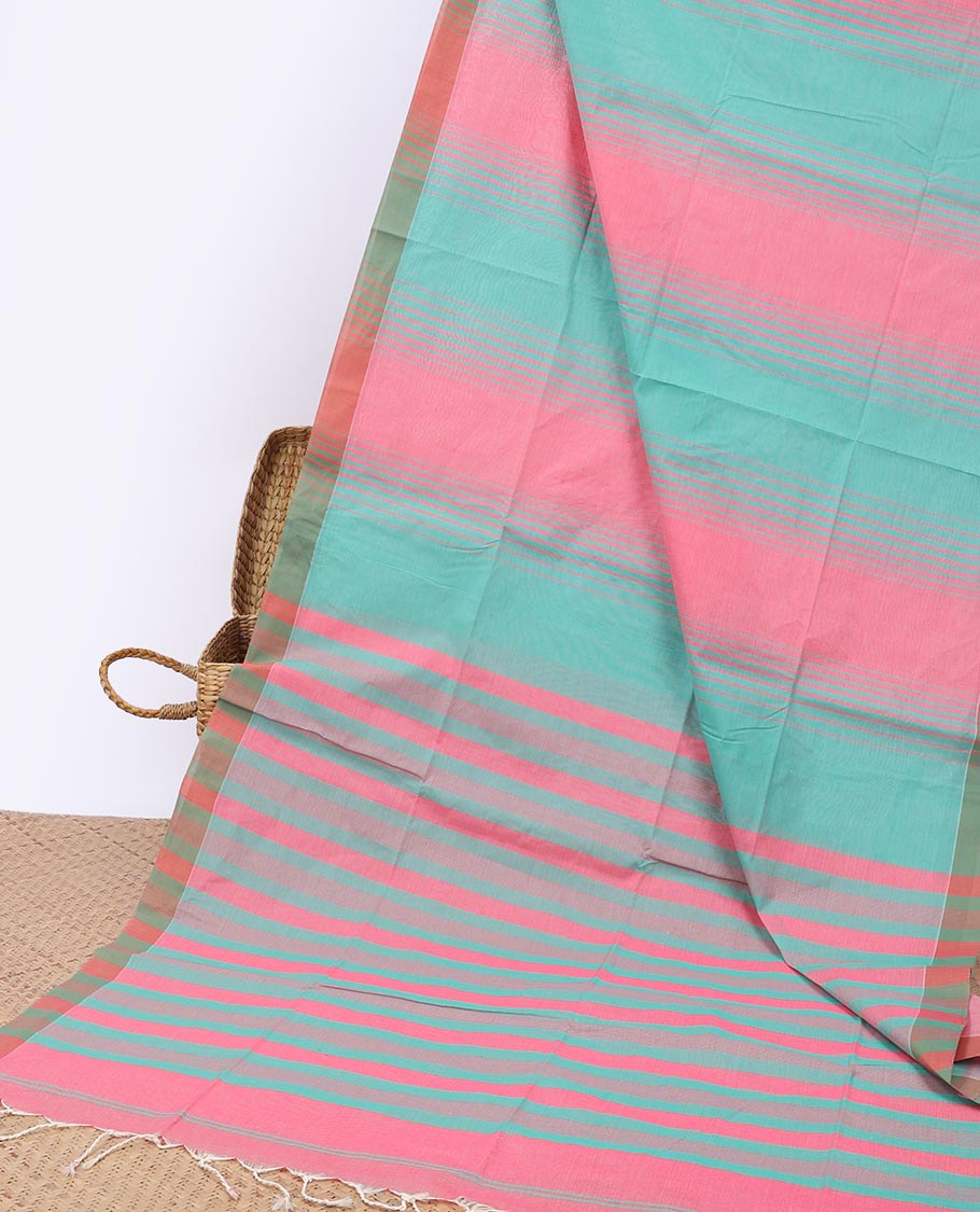 Red striped jute cotton saree, self-border & striped pallu