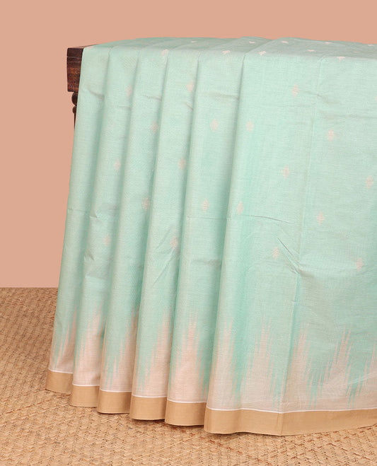Light blue floral design coimbatore cotton saree with contrast border & floral design pallu