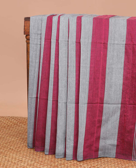 Borderless Grey with red striped khadi cotton saree