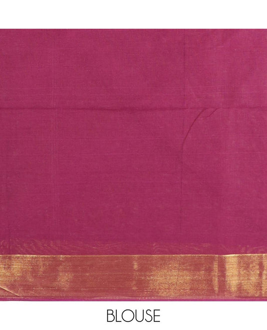 Maroon striped jute cotton saree, zari self-border, and striped pallu