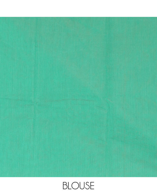 Borderless green meena thread foral buttas woven semi-silk cotton saree