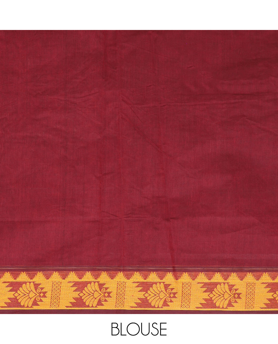 Maroon floral buttas Coimbatore Cotton saree, traditional border, and pallu of floral designs
