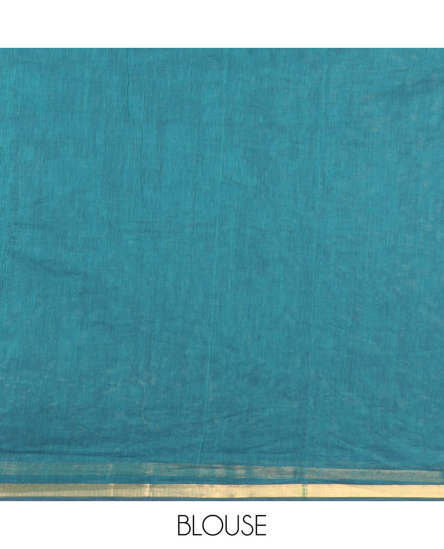 Ramar blue buttas kanchi cotton saree, thin piping border, and geometric pallu