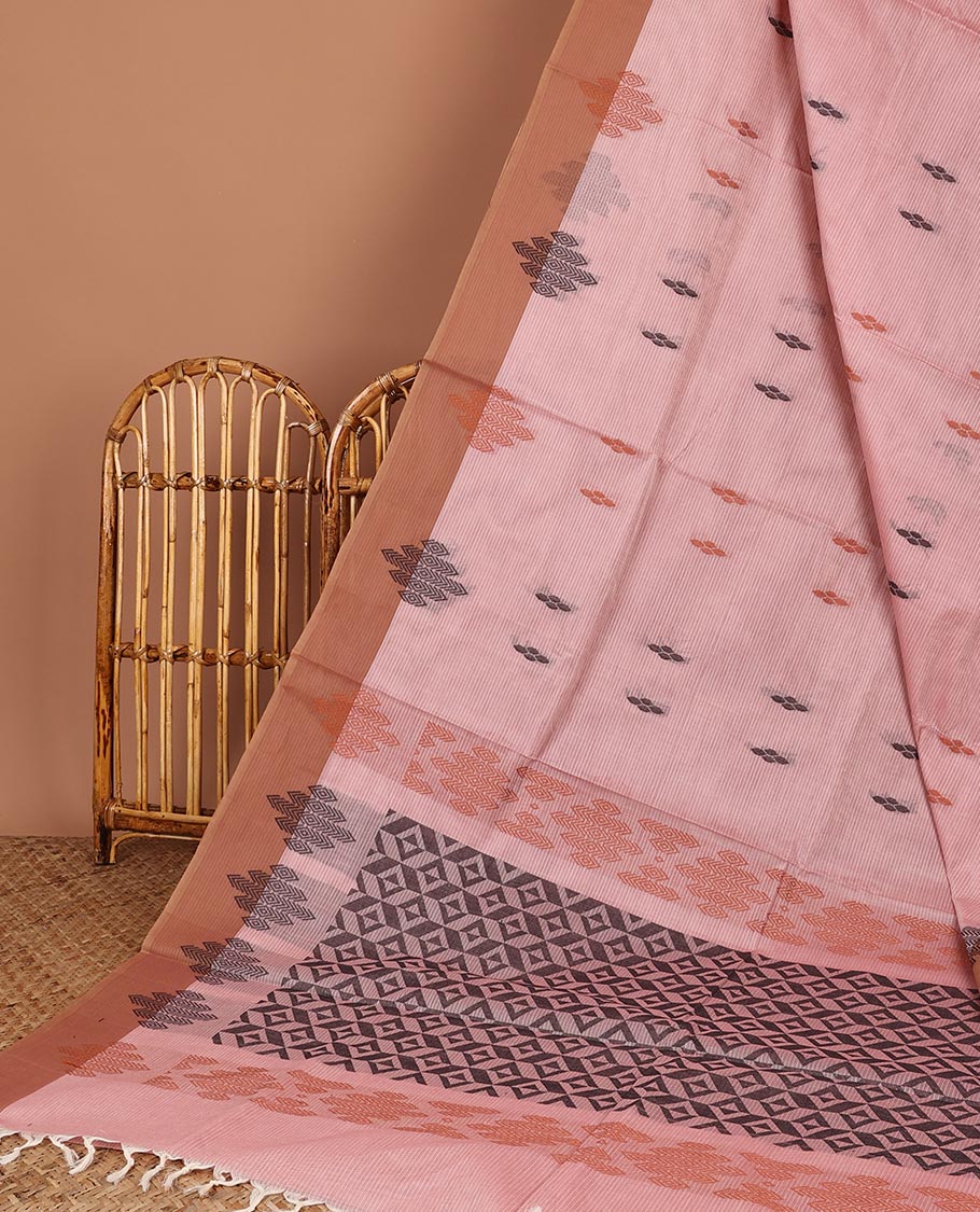 Grey buttas Coimbatore cotton saree, contrast unique design border & intricate pallu