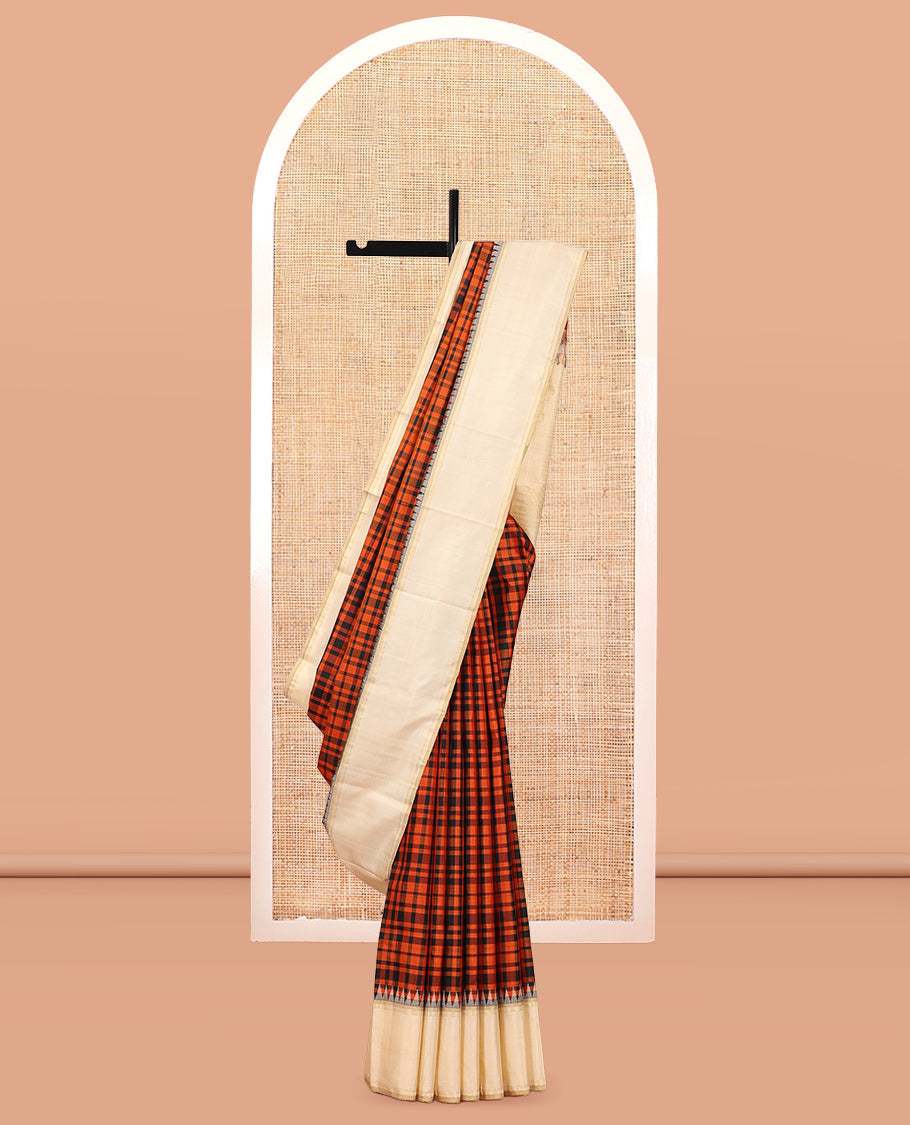 Orange Checks Saree