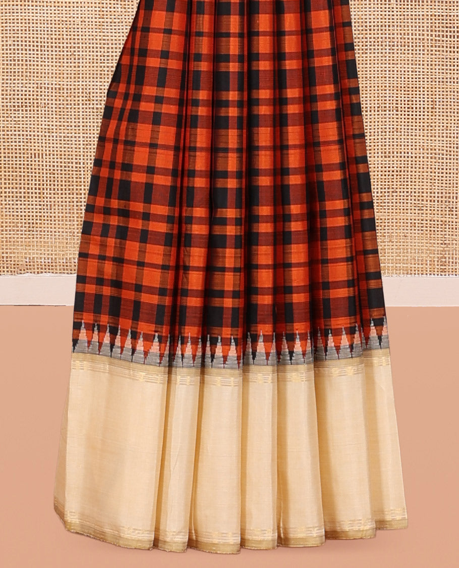 Orange Checks Saree