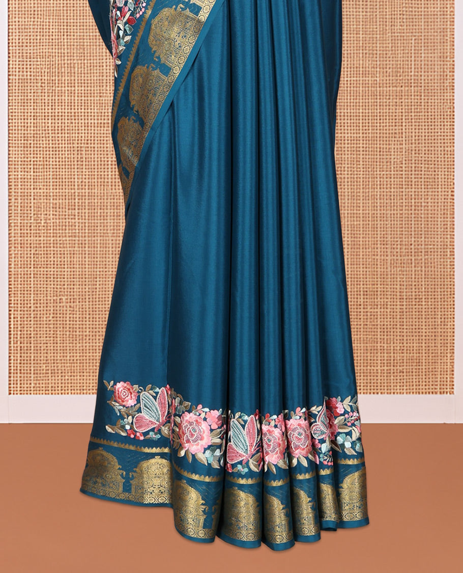 Peacock Blue Plain Mysore Silk Saree