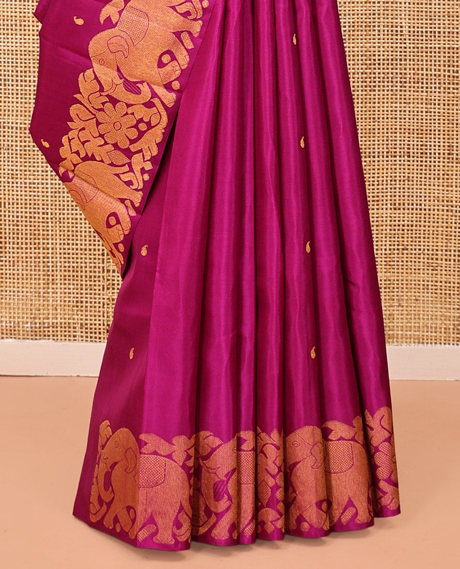 Pink Kanchipuram Designer Silk Saree, Adorned with Manga Buttas, Zari Border of Yaanai Designs, Grand Jaal Pallu, and a Matching Blouse