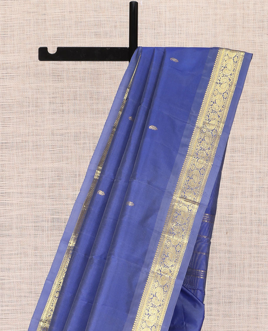 Blue Kanchipuram Silk Saree, Enriched with Zari Buttas, a Semi-Contrast Zari Border, Zari Design Pallu, and a Matching Blouse