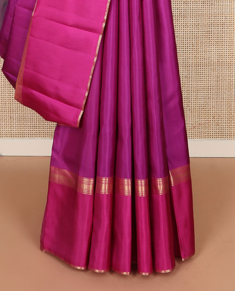 Purple plain Kanchipuram silk saree, contrast rettai pettu traditional zari border & pallu of kathir,neli, rudraksham,ara maadam, ara bogudi, banaras & lavangam