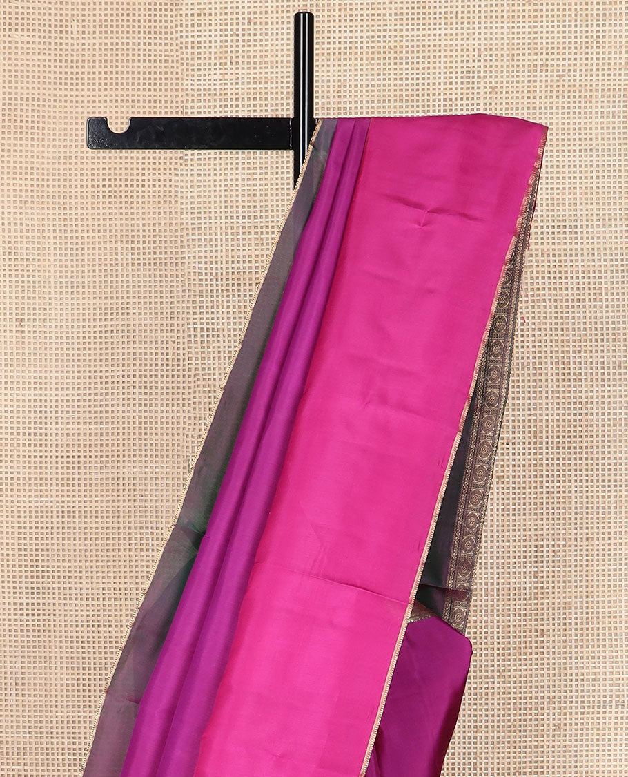 Purple plain Kanchipuram silk saree, contrast rettai pettu traditional zari border & pallu of kathir,neli, rudraksham,ara maadam, ara bogudi, banaras & lavangam