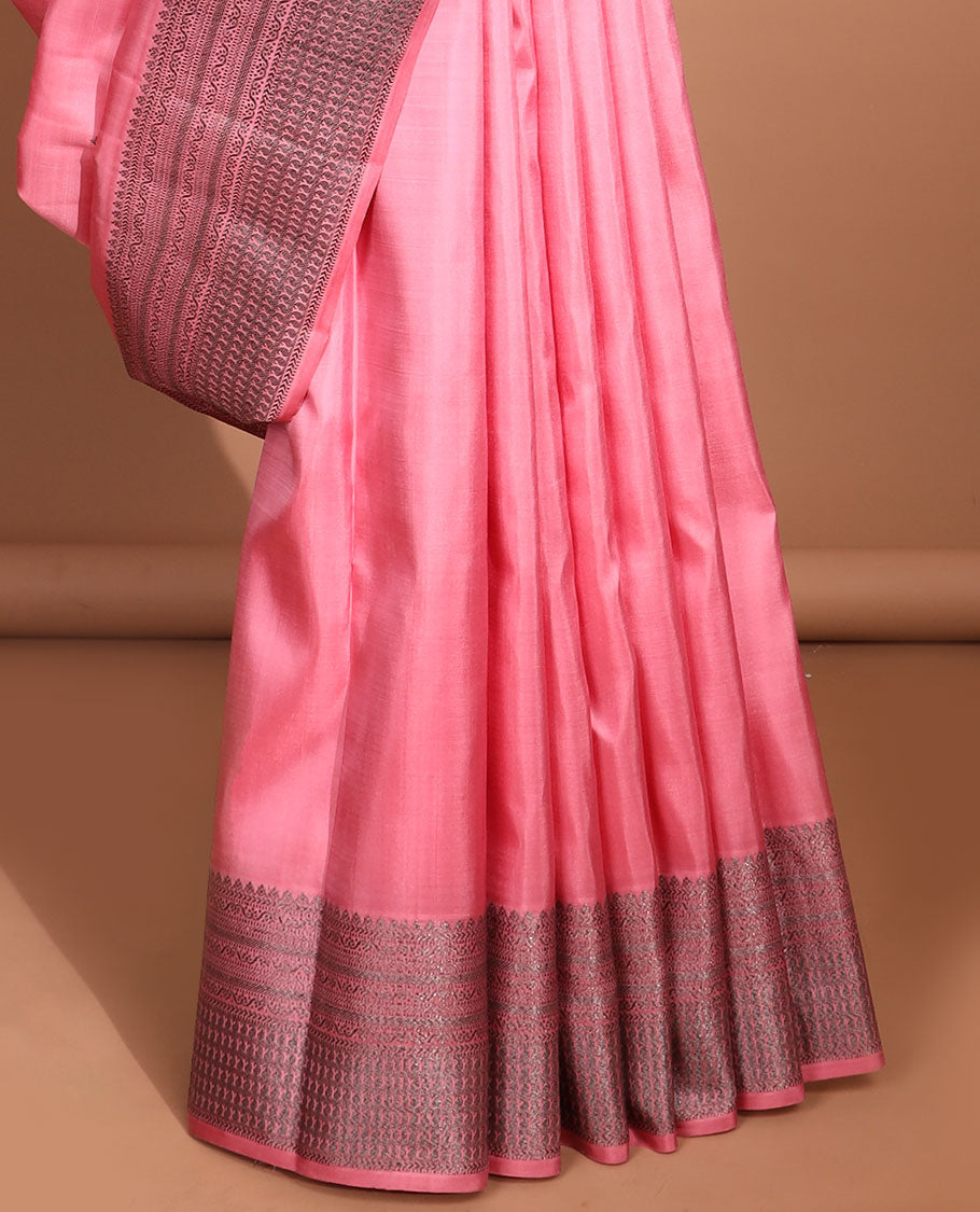 Pink small buttas kancheepuram silk saree with self border of rekku,muthu,kathir, paisley design & zari design pallu