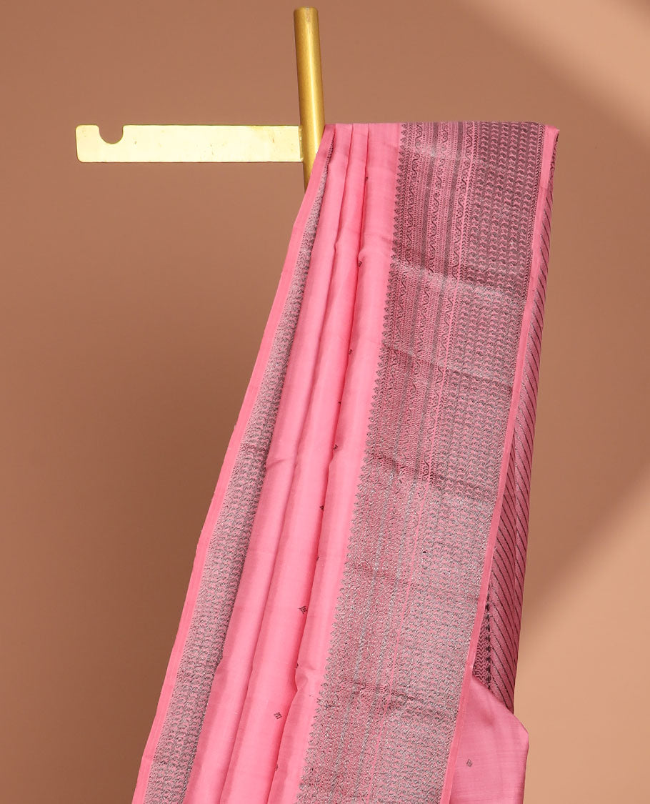 Pink small buttas kancheepuram silk saree with self border of rekku,muthu,kathir, paisley design & zari design pallu