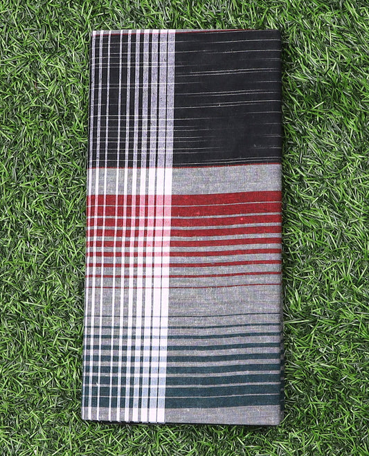 Grey base thick horizontal and vertical striped cozy cotton lungi