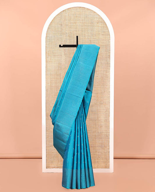 Blue Mayuri Soft Silk Saree, Sparsely Woven with Zari Buttas All Over Its Body, Subtly Woven Border of Zari Designs, Grand Pallu and Paired with a Matching Blouse