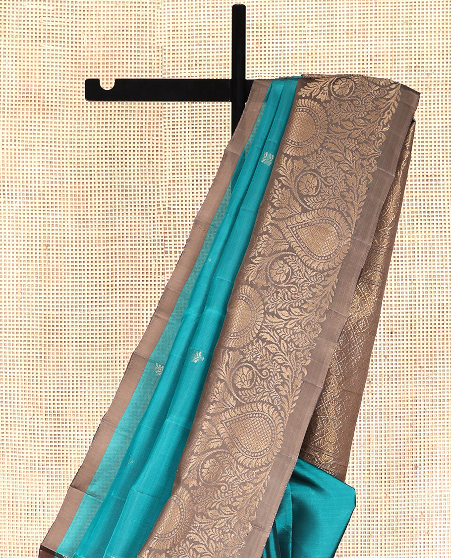 Blue Mayuri Lite Silk Mix Saree, Adorned with Zari Buttas All Over Its Body, Complemented by a Contrast Intricately Designed Border, Grand Jaal Pallu, and Paired with a Contrast Blouse