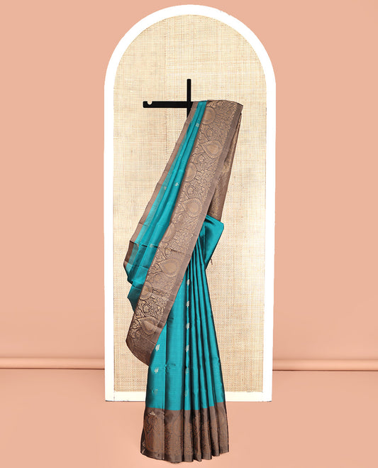 Blue Mayuri Lite Silk Mix Saree, Adorned with Zari Buttas All Over Its Body, Complemented by a Contrast Intricately Designed Border, Grand Jaal Pallu, and Paired with a Contrast Blouse