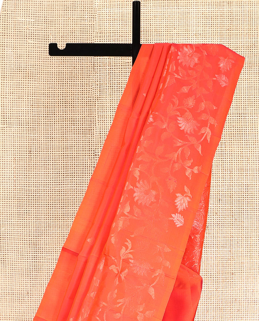 Orange Mayuri Lite Silk Mix Saree, Sparsely Threaded with Zari Buttas, a Subtle Floral Jaal Border, Pallu of Floral Jaal Design, and a Matching Blouse