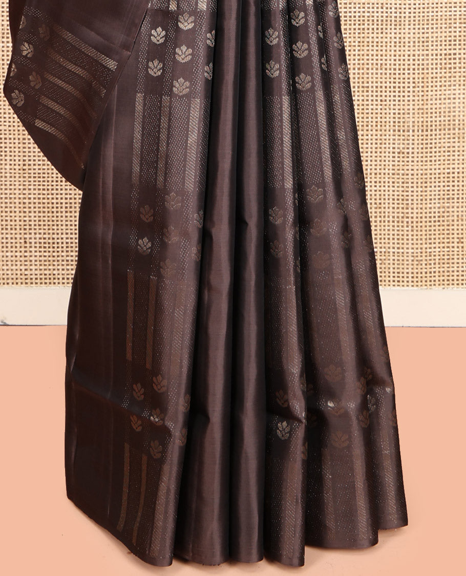Borderless Brown Mayuri Lite Silk Mix Saree, Steeped with Subtle Zari Buttas, Complemented by Contrast Intricately Designed Pallu and a Contrast Blouse